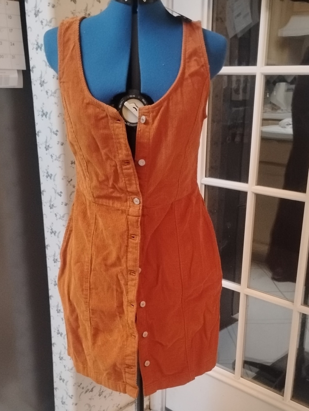 Levi's Rust Orange Corduroy Button-Front Mini Dress